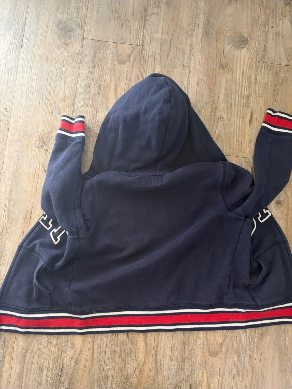GAP Kids Navy Zip-Up Hoodie with Red & White Stripe Trim